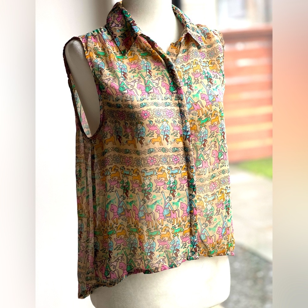 Zoa Anthropologie sleeveless shear button down women’s Sz M